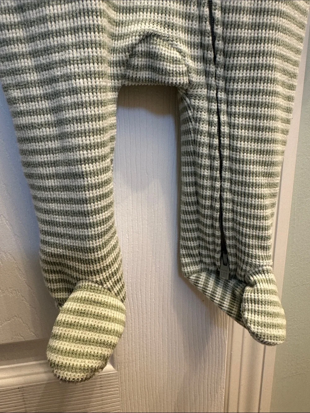 GAP Sage and White Striped Baby Footed One-Piece